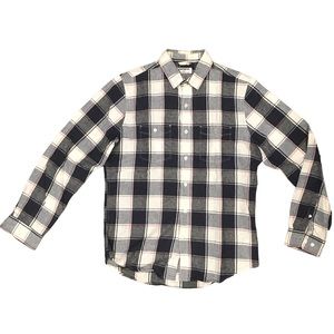 Express Mens Cotton Flannel Plaid Button Up Shirt Size Medium Blue White